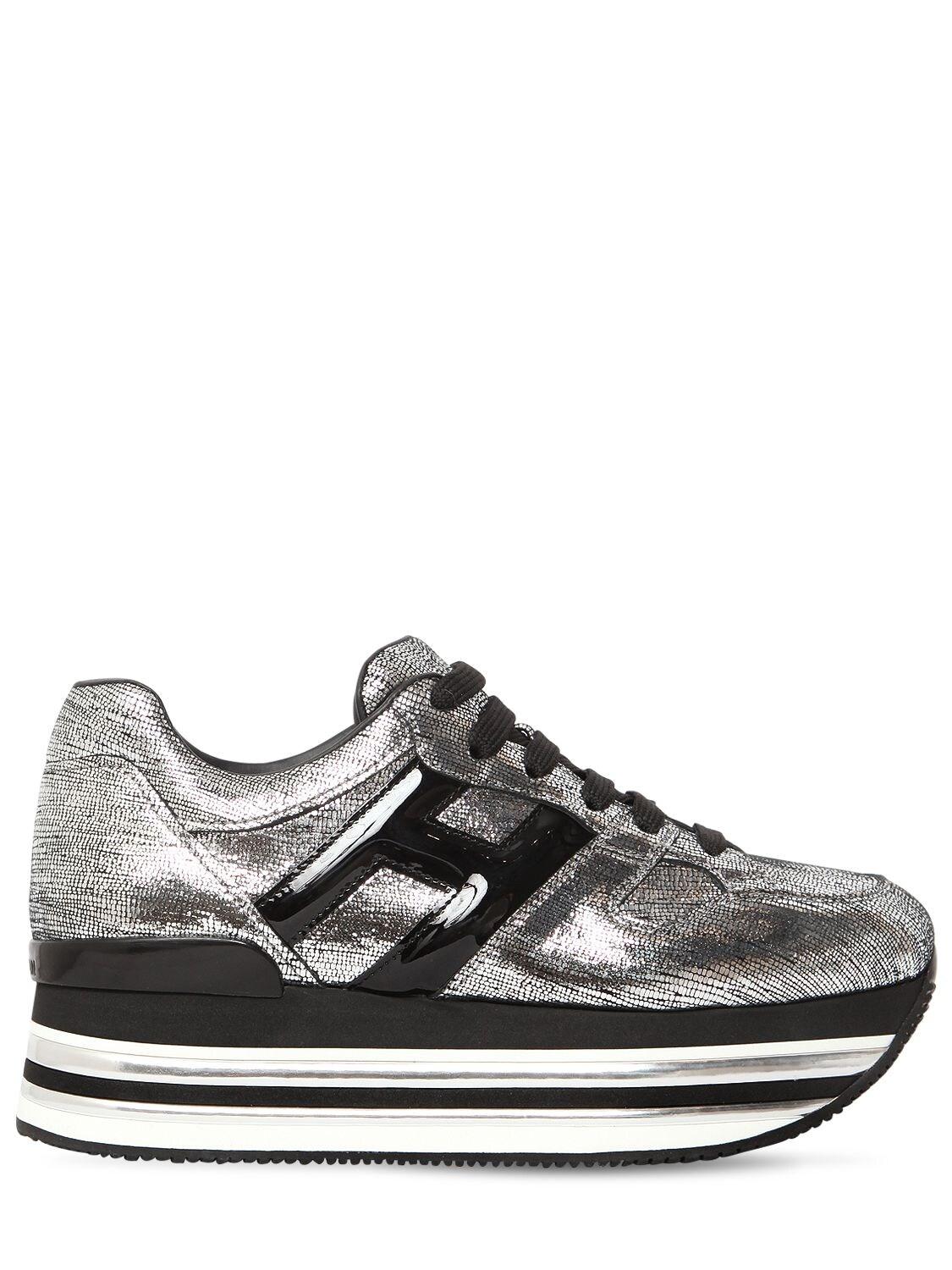 Hogan 70mm Maxi 222 Lamè Leather Sneakers in Silver (Metallic) - Lyst