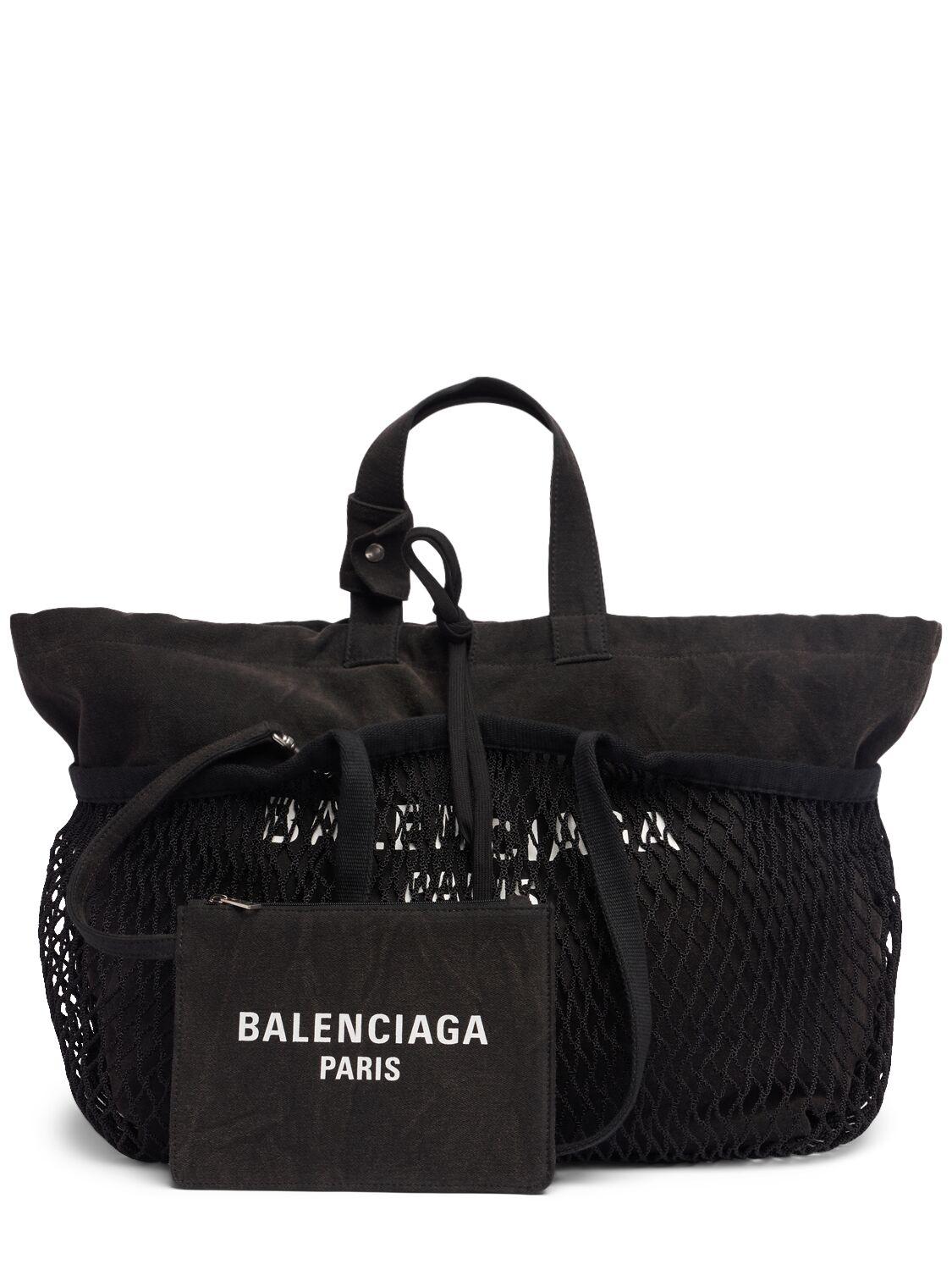 Balenciaga Medium 24/7 Canvas & Fishnet Tote Bags in Black