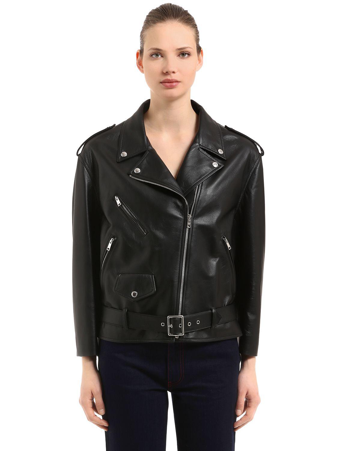 Prada Oversized Matte Leather Biker Jacket in Black - Lyst