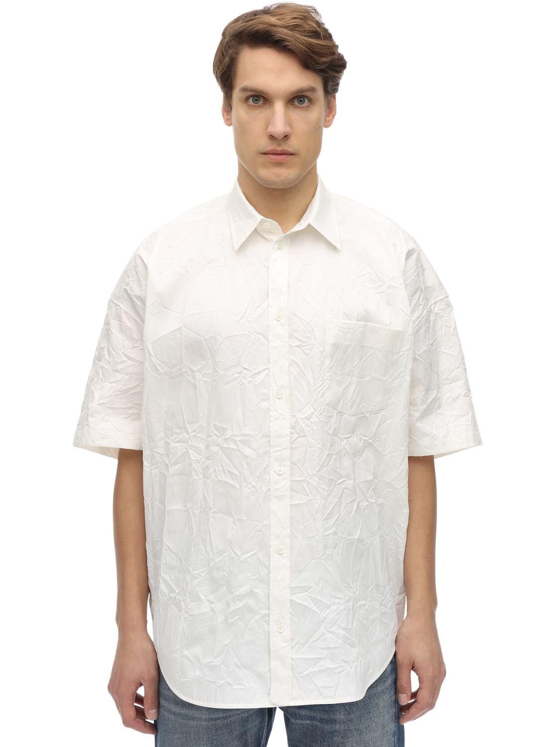 Balenciaga Oversize Wrinkled Cotton Shirt in White for Men | Lyst