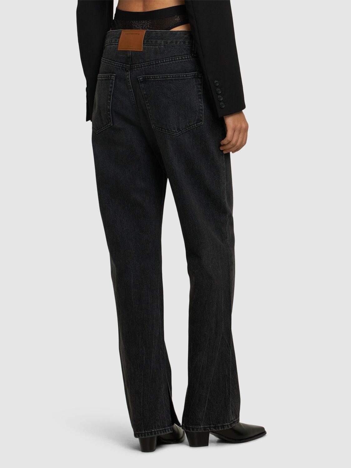 デニム・ジーパン DENIM X ALEXANDER WANG Mesh Undie' jeans Black black denim and mesh zipper pants - regular in FADED BLACK