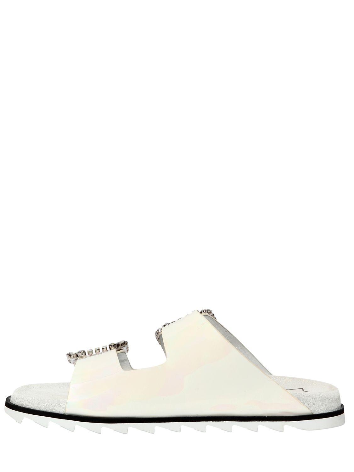 Roger Vivier Slidy Viv' Strass Buckle Sandals in White - Lyst