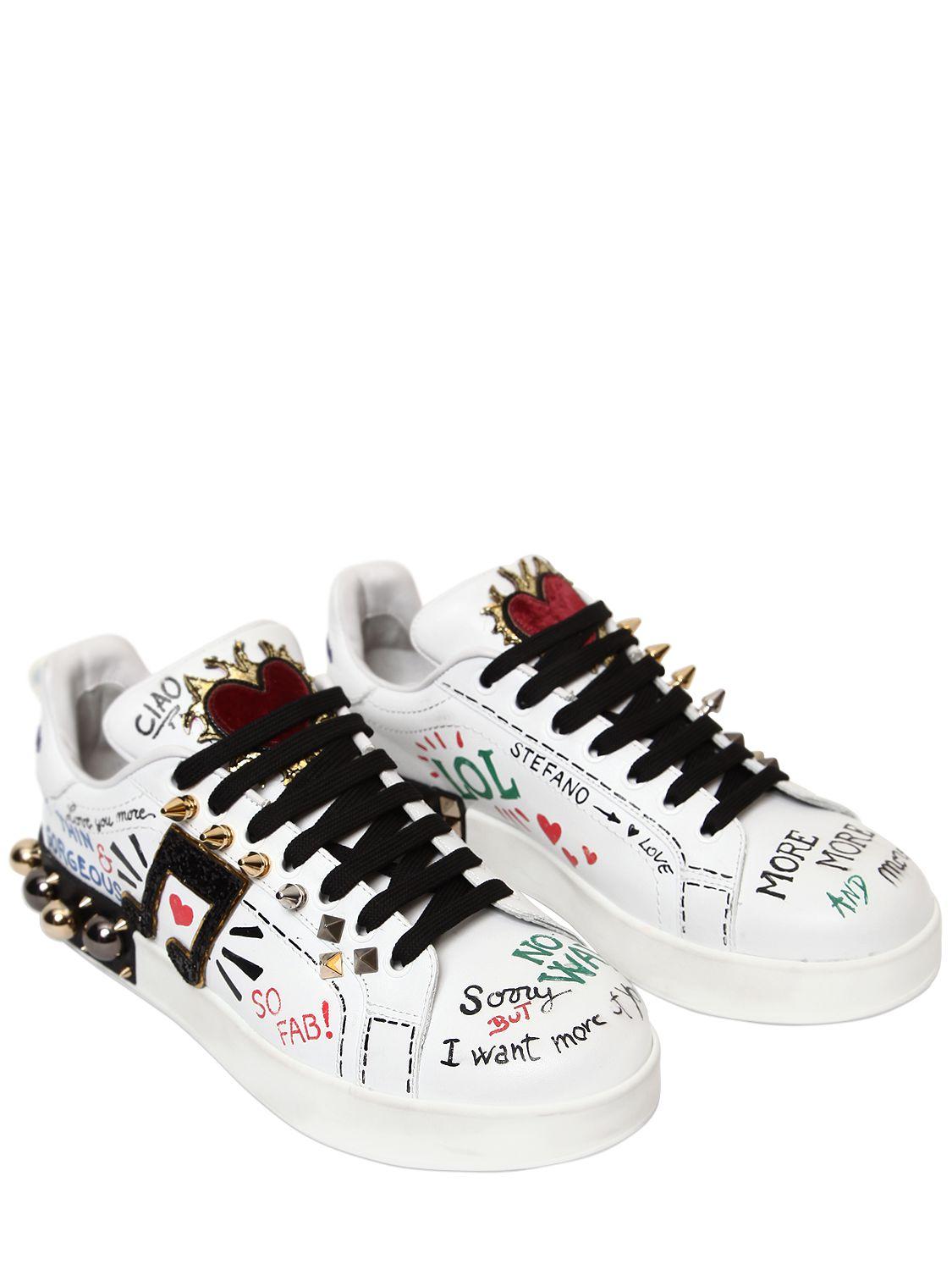 Dolce & Gabbana 20mm Portofino Studded Leather Sneakers in White - Lyst