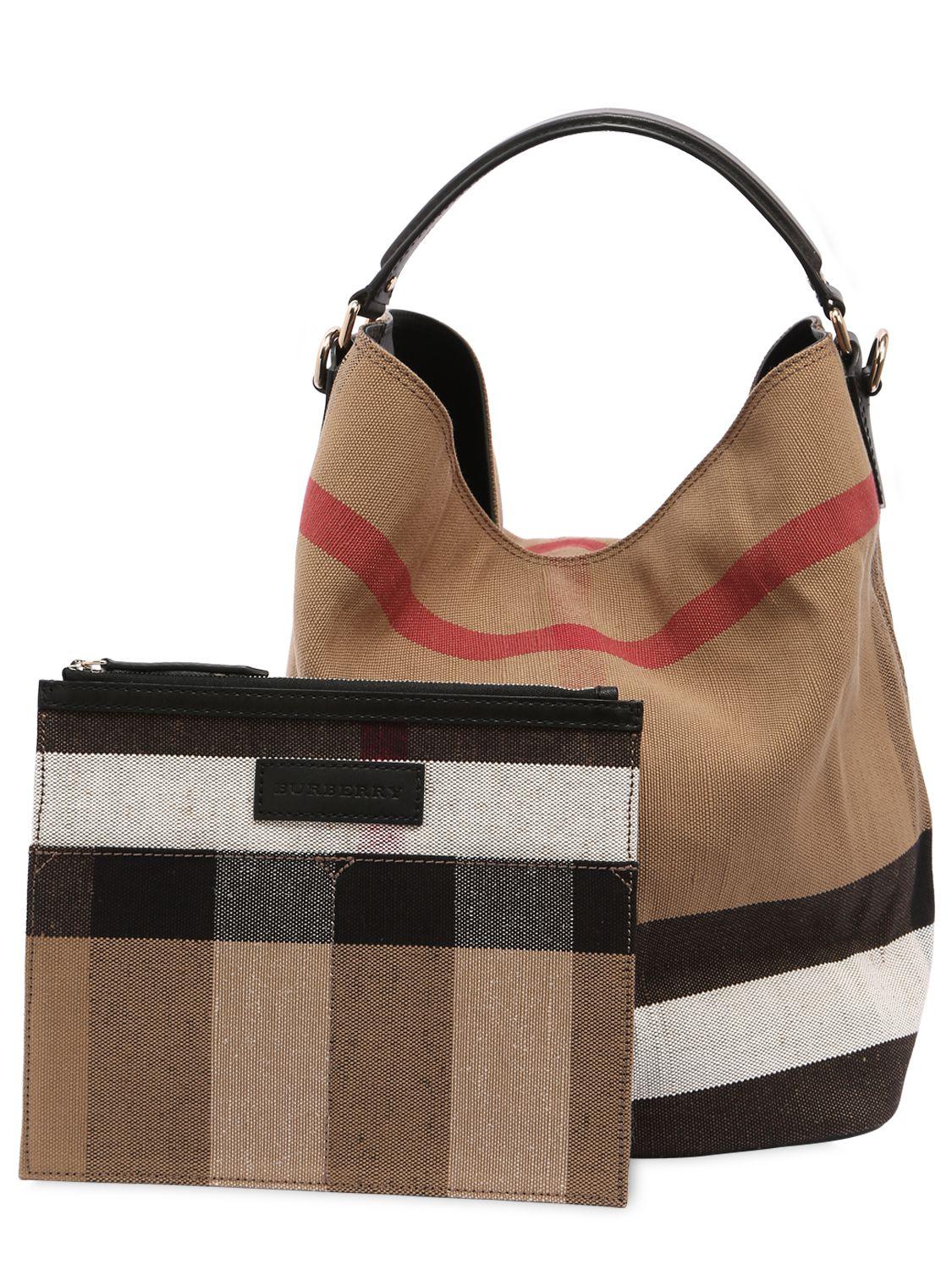 Burberry Medium Ashby Check Canvas Hobo Bag in Black | Lyst