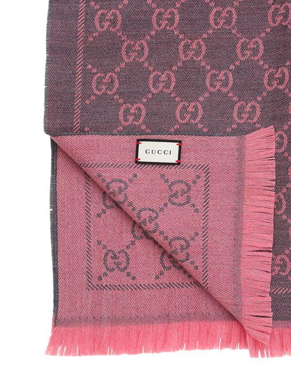 Gucci Gg Jacquard Wool Scarf in Pink/Grey (Pink) Lyst