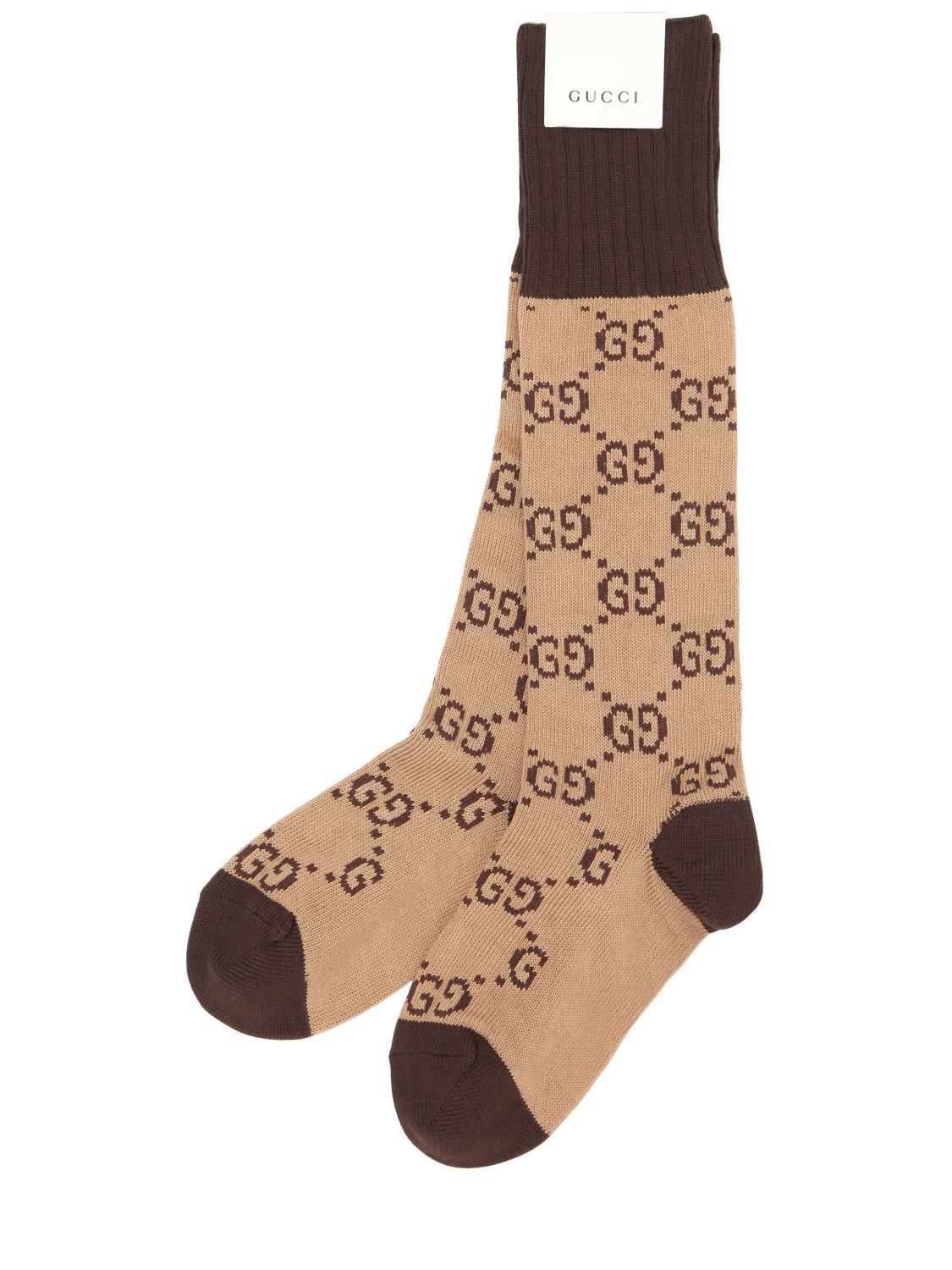 Lyst - Gucci Gg Cotton Knee High Socks in Brown