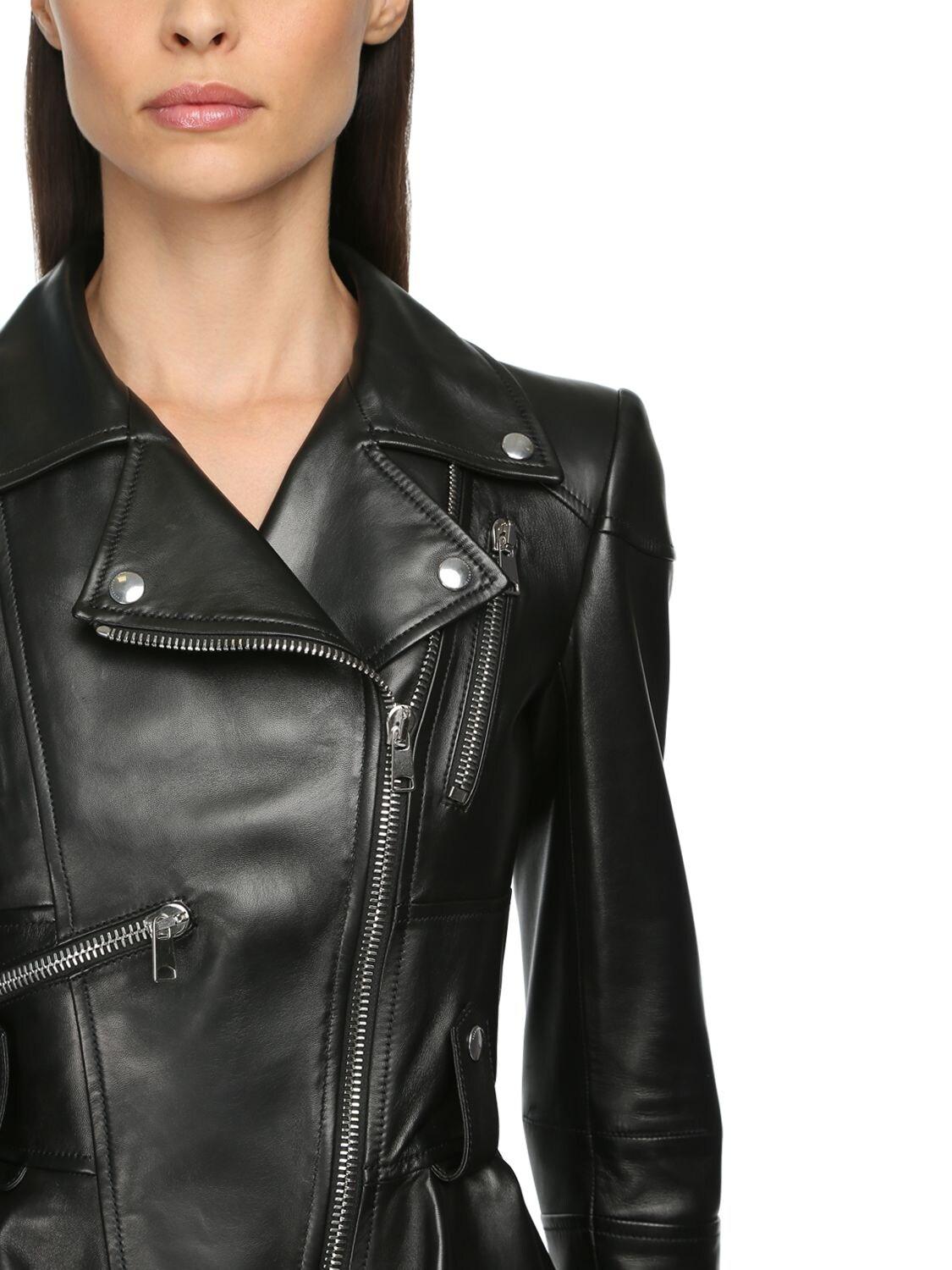 Alexander McQueen Lamb Leather Jacket W/peplum Tail in Black - Lyst