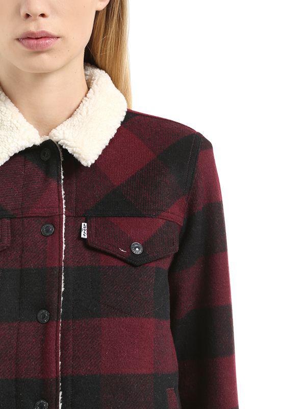 Levi's Plaid Wool Trucker Jacket in Red | Lyst