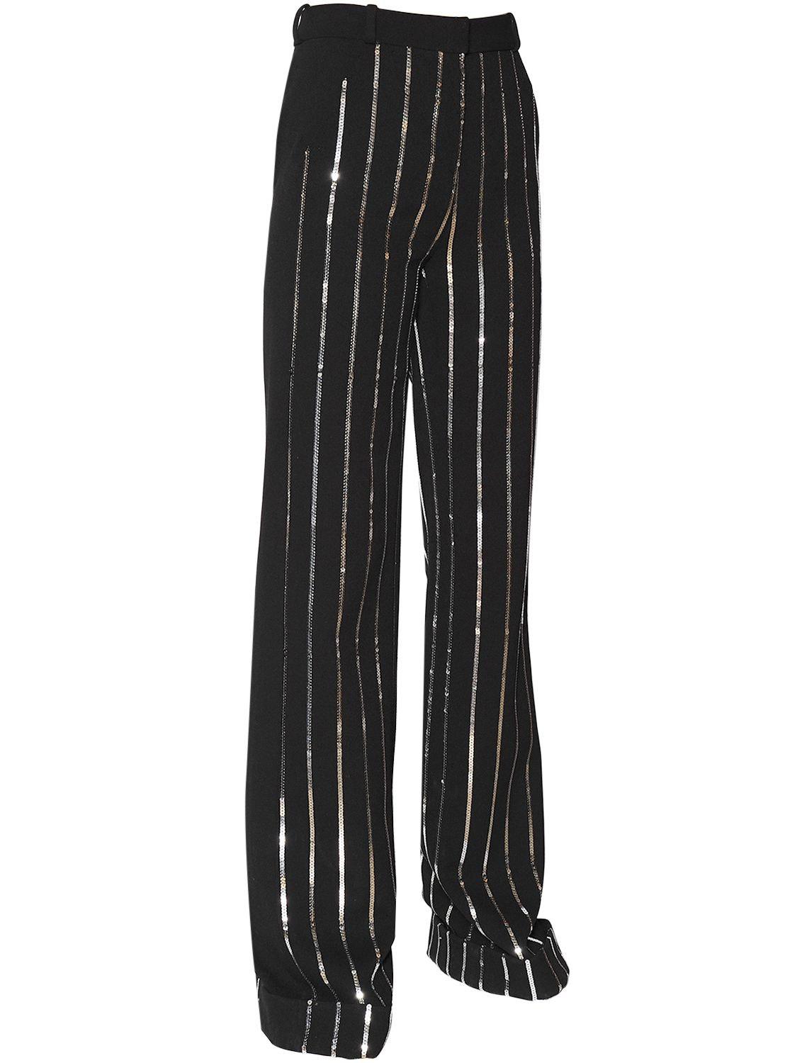 black pants with sequin stripe