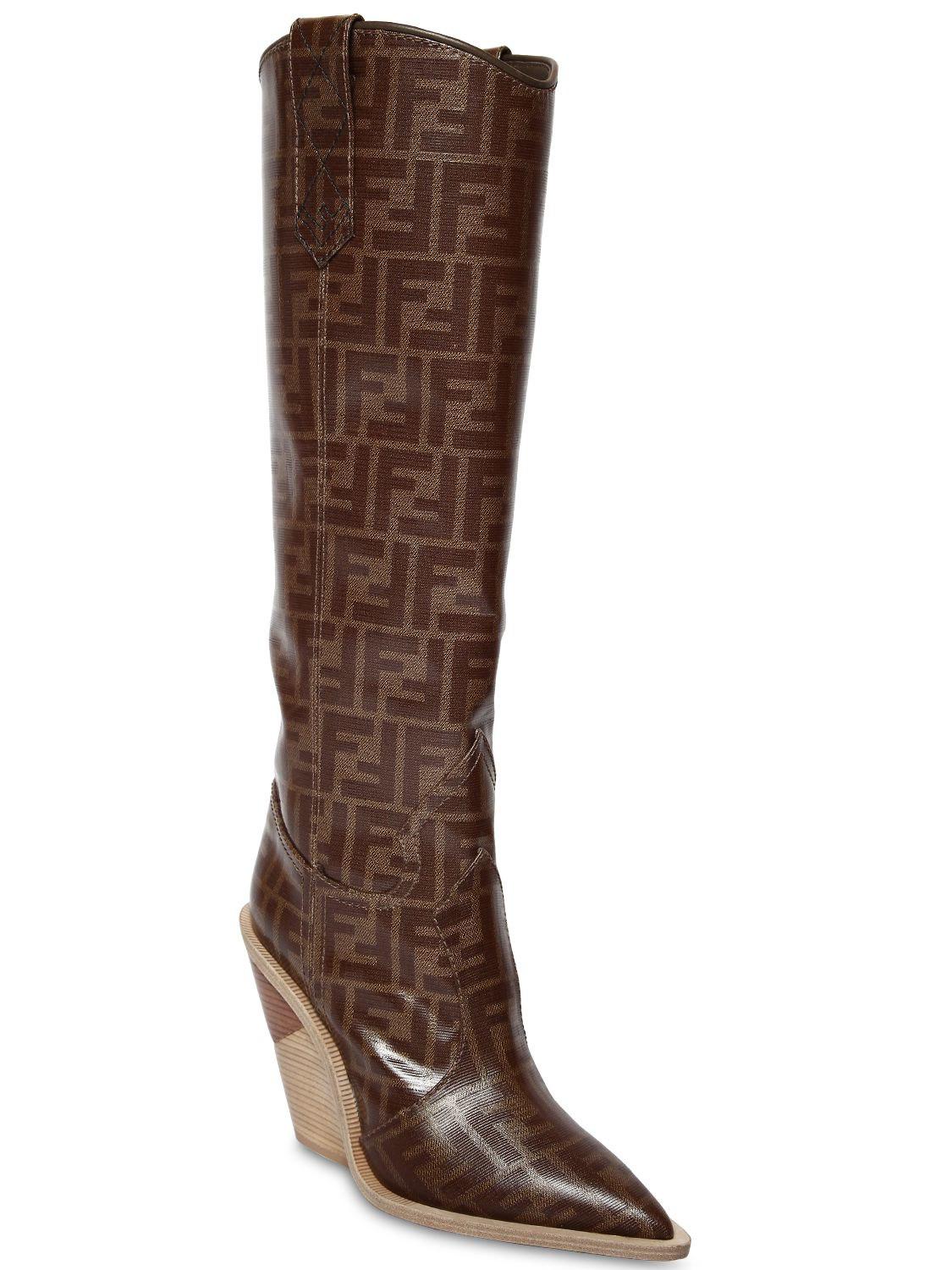 Fendi Canvas Pointed Toe Cowboy Boots 