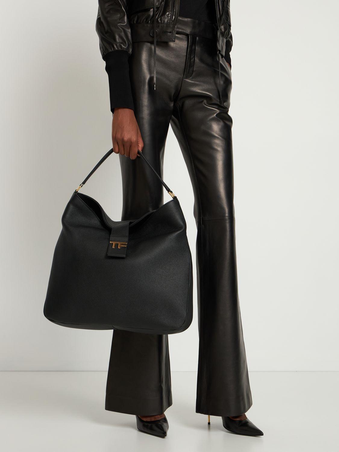 Tom Ford Medium Tf Grain Leather Hobo Bag in Black | Lyst