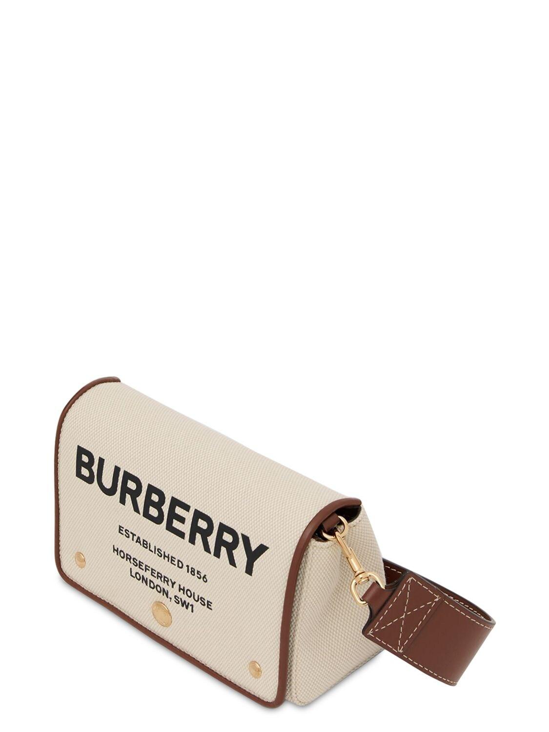 Burberry Hackberry Logo Printed Canvas Bag in Natural | Lyst