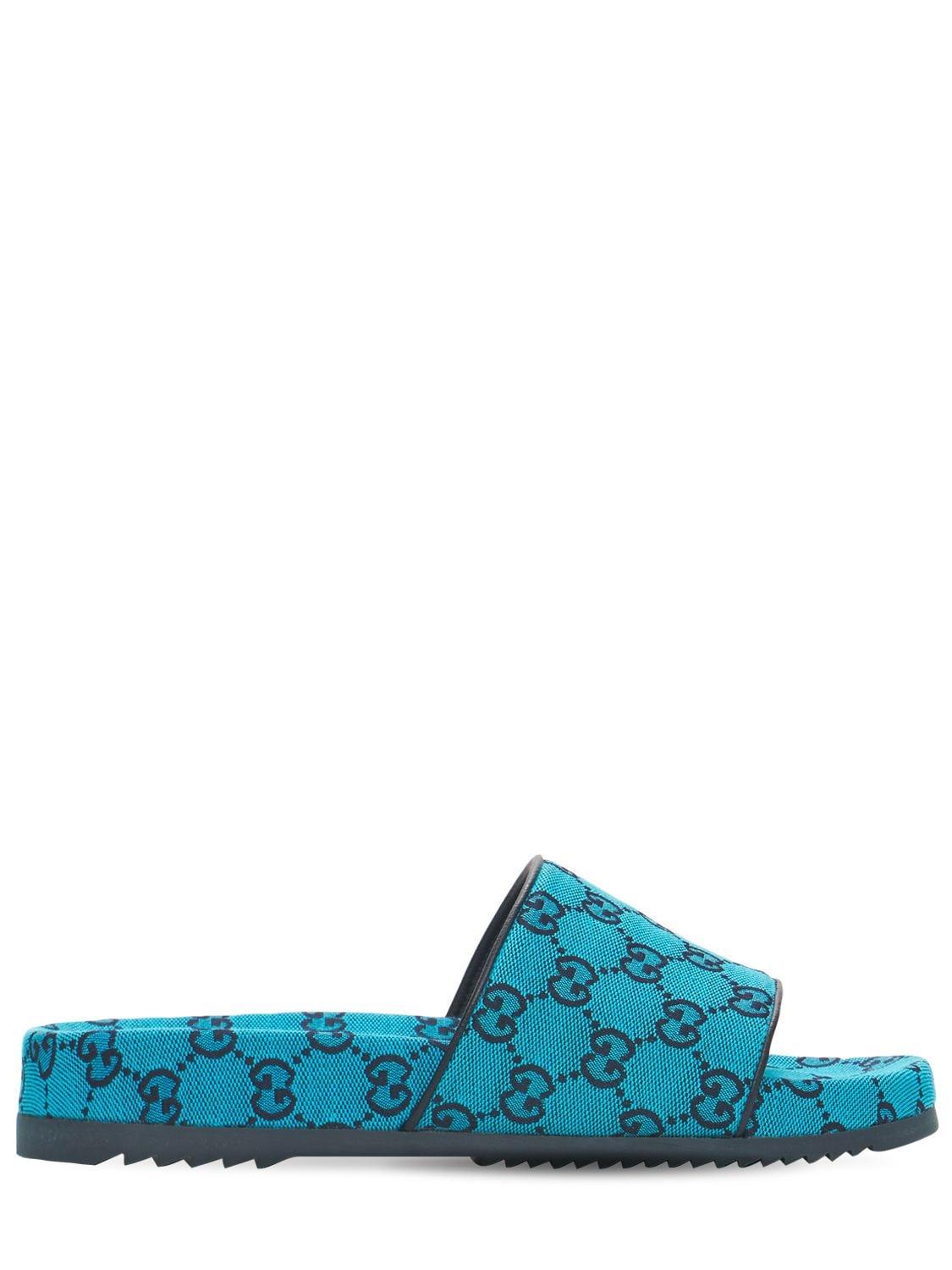 Gucci Gg Multicolor Canvas Slide Sandals in Light Blue (Blue) for 