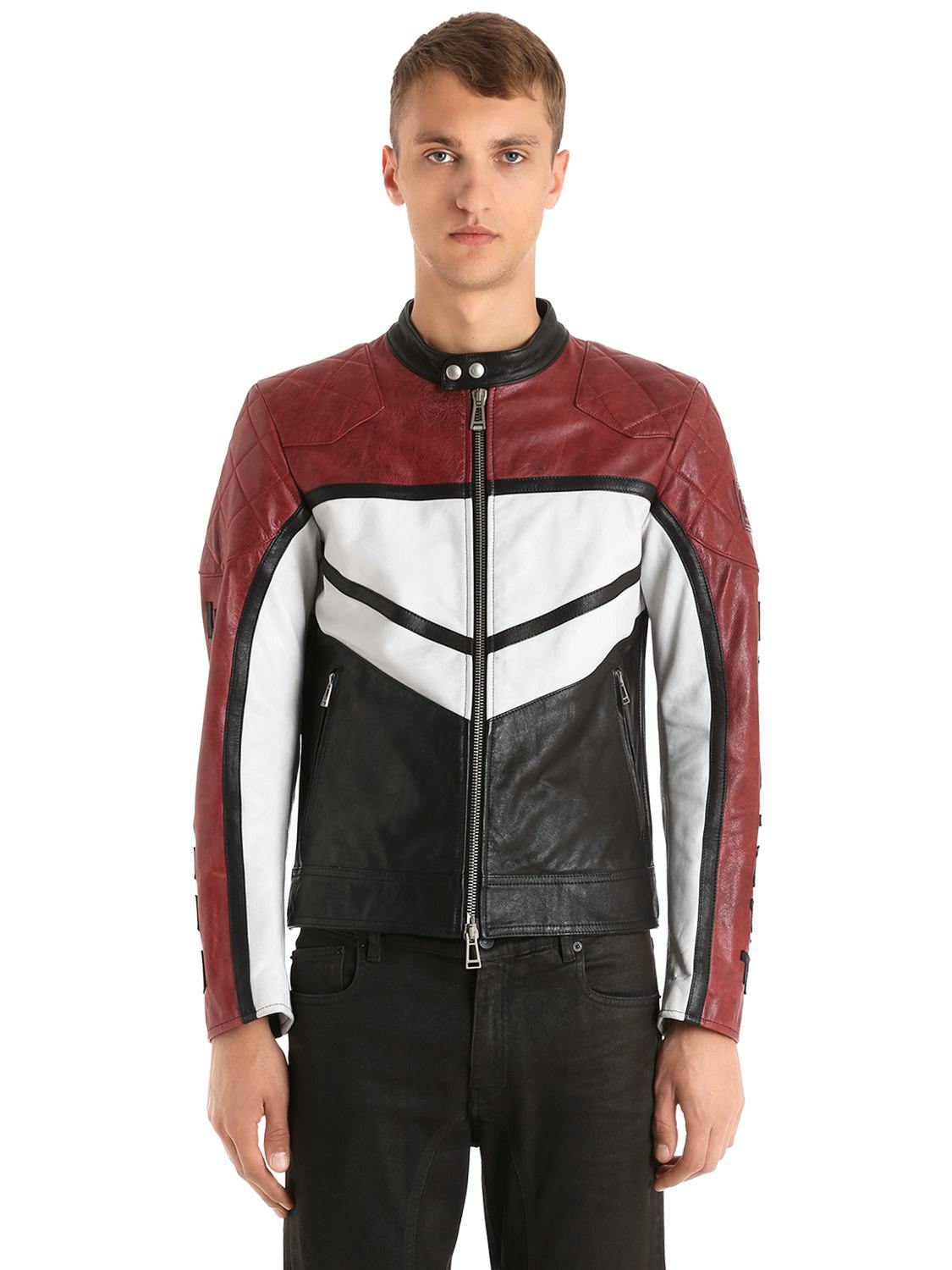 Belstaff Morleigh Leather Biker Jacket in Black/Red/White (Red) for Men -  Lyst