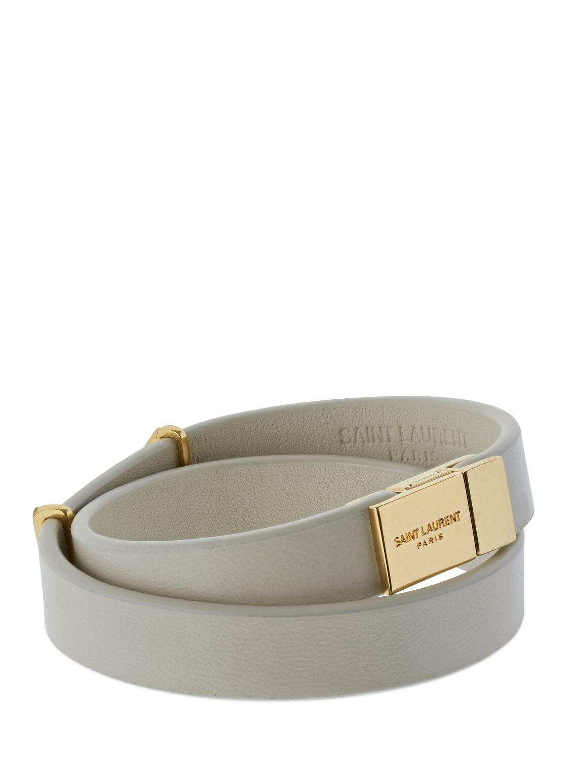 Bracelet en cuir à plaque YSL Cuir Saint Laurent en coloris Neutre Femme Bracelets Bracelets Saint Laurent 