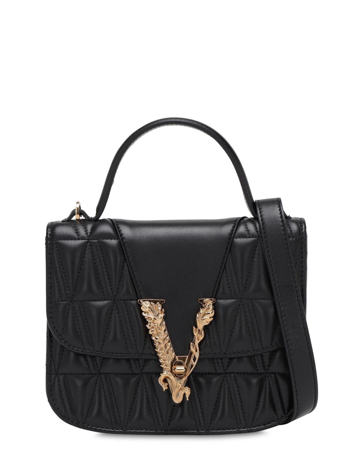Versace Virtus Quilted Leather Top Handle Bag in Black