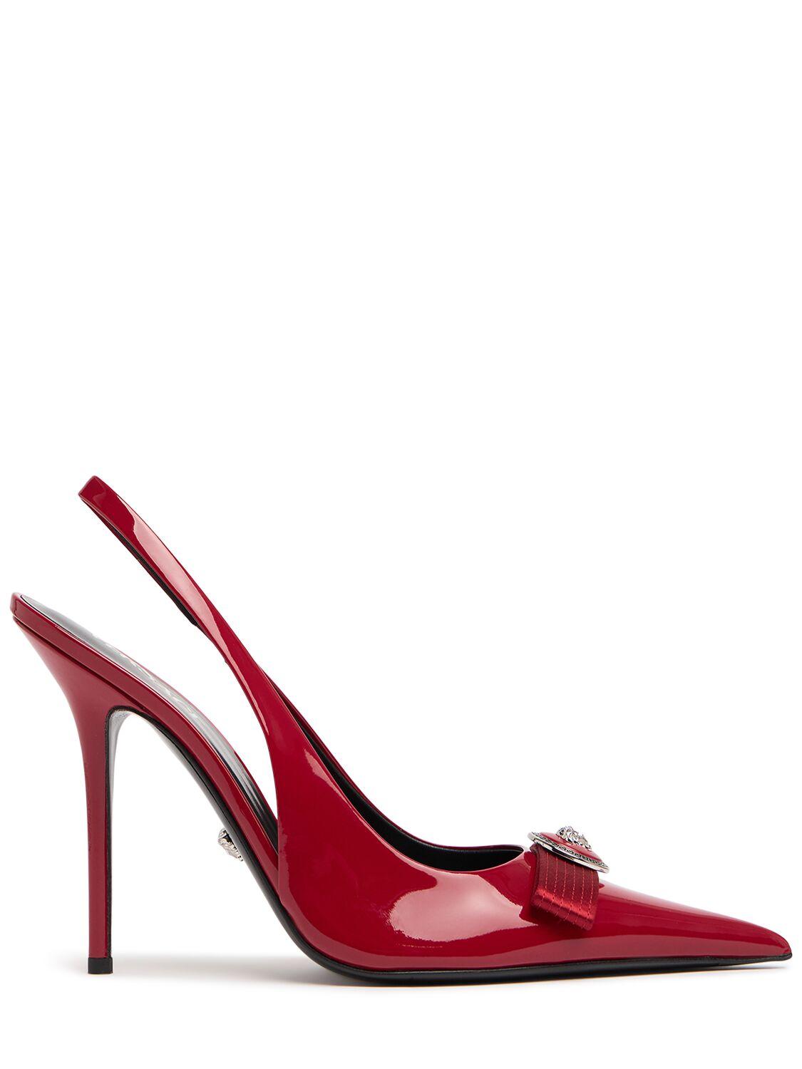 Versace レディース レッド レザースリングバックヒールパンプス 110mm 