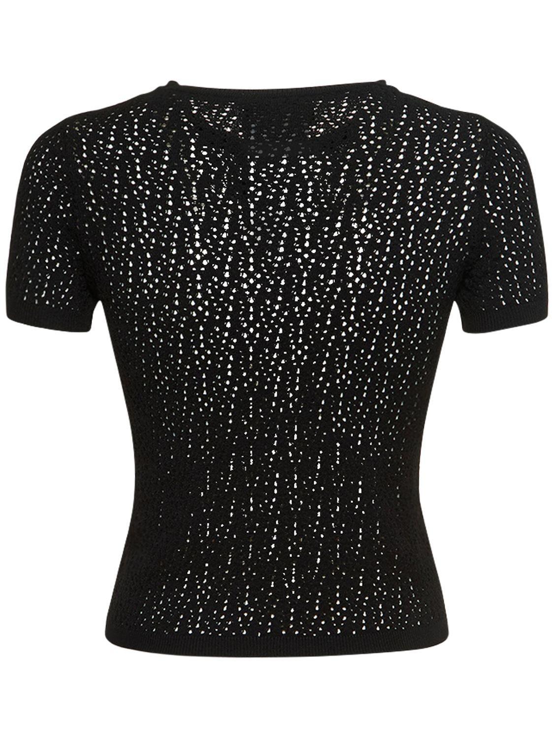 Rochas Perforated Logo Knit Short Sleeve Top in Black | Lyst