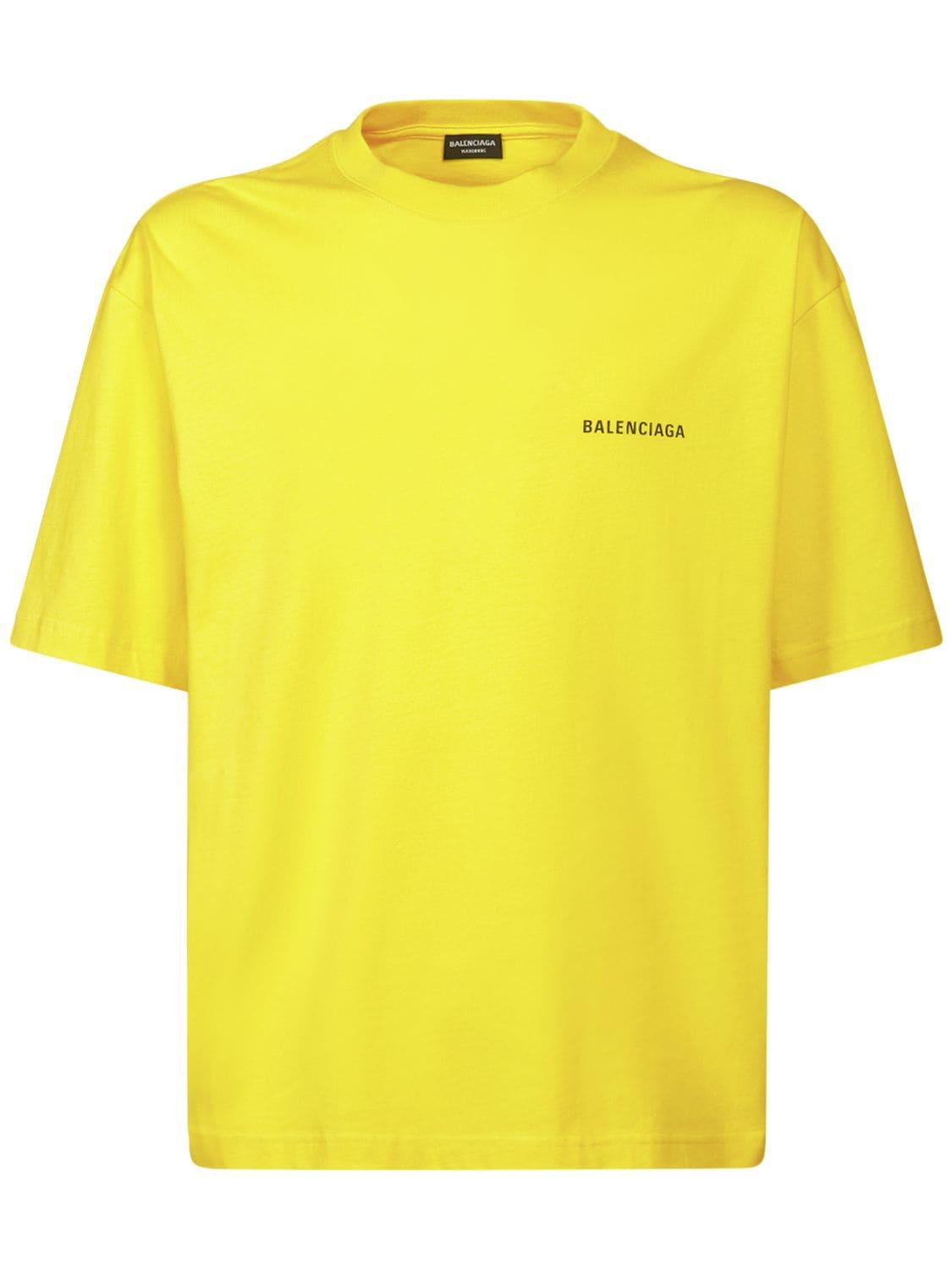 Balenciaga Logo Cotton T-shirt in Yellow for Men | Lyst