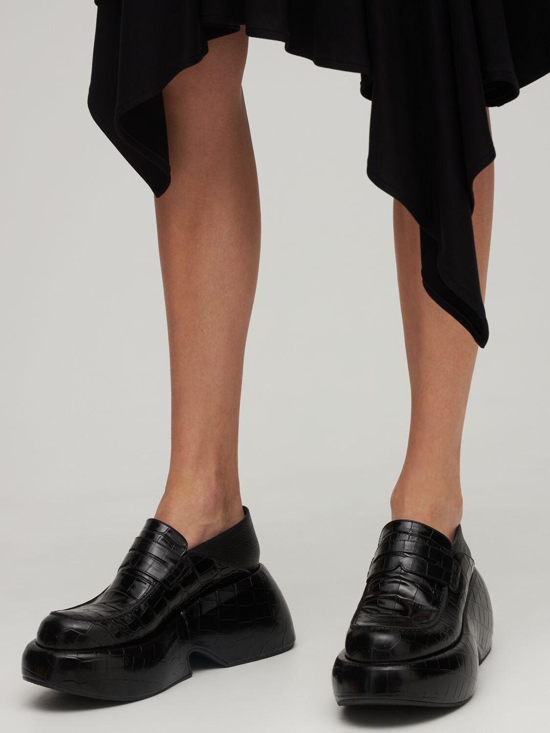 Loewe Croc Embossed Leather Wedge Loafers in Black | Lyst