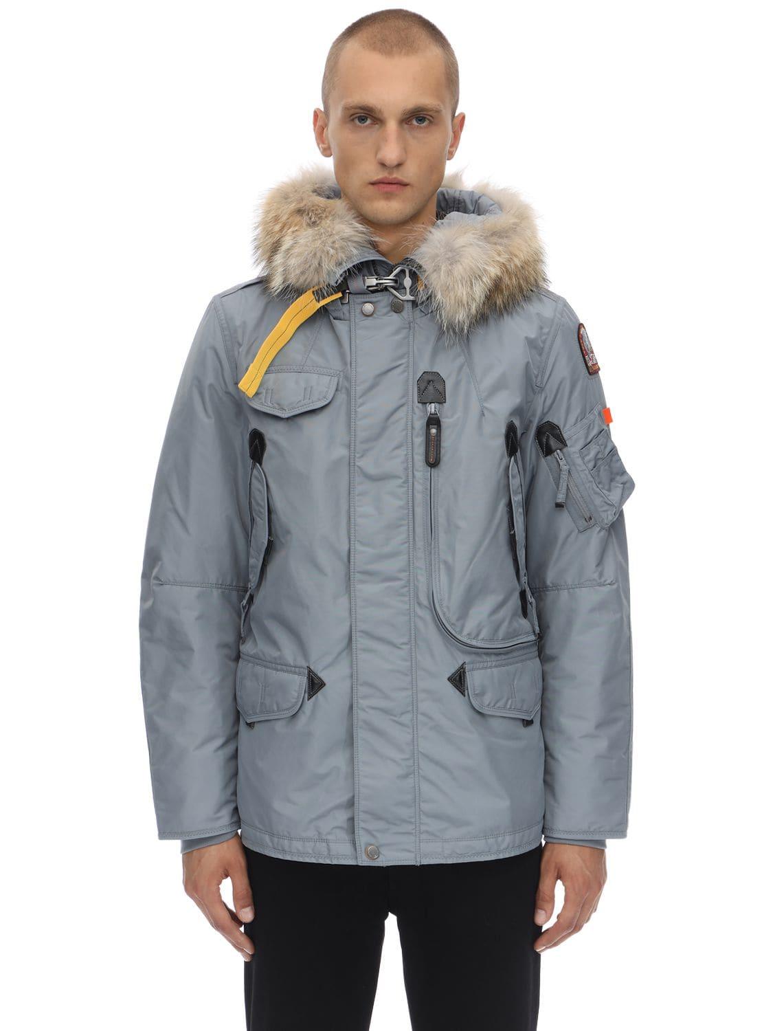Parajumpers Right Hand Down Jacket W Fur Trim In Agave Gray For Men Lyst<script async src=