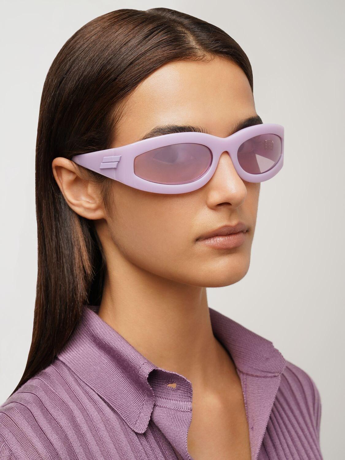 Bottega Veneta wrap around purple sunglasses