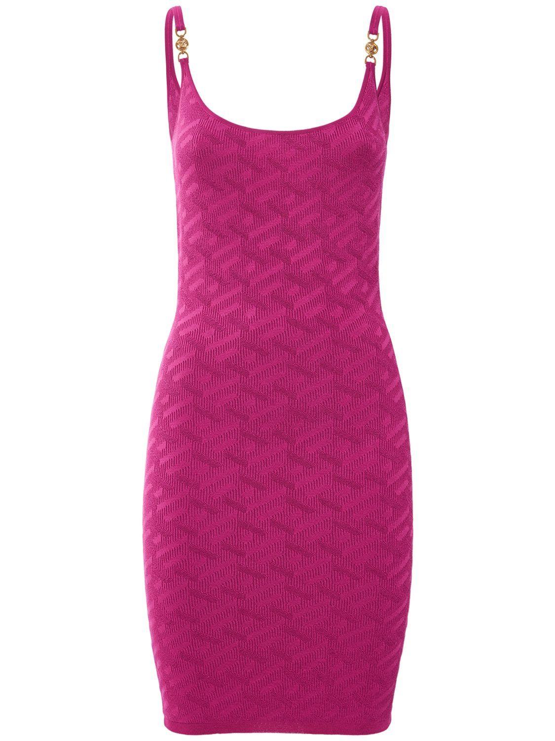 Versace Monogram Jacquard Knit Mini Dress in Purple | Lyst
