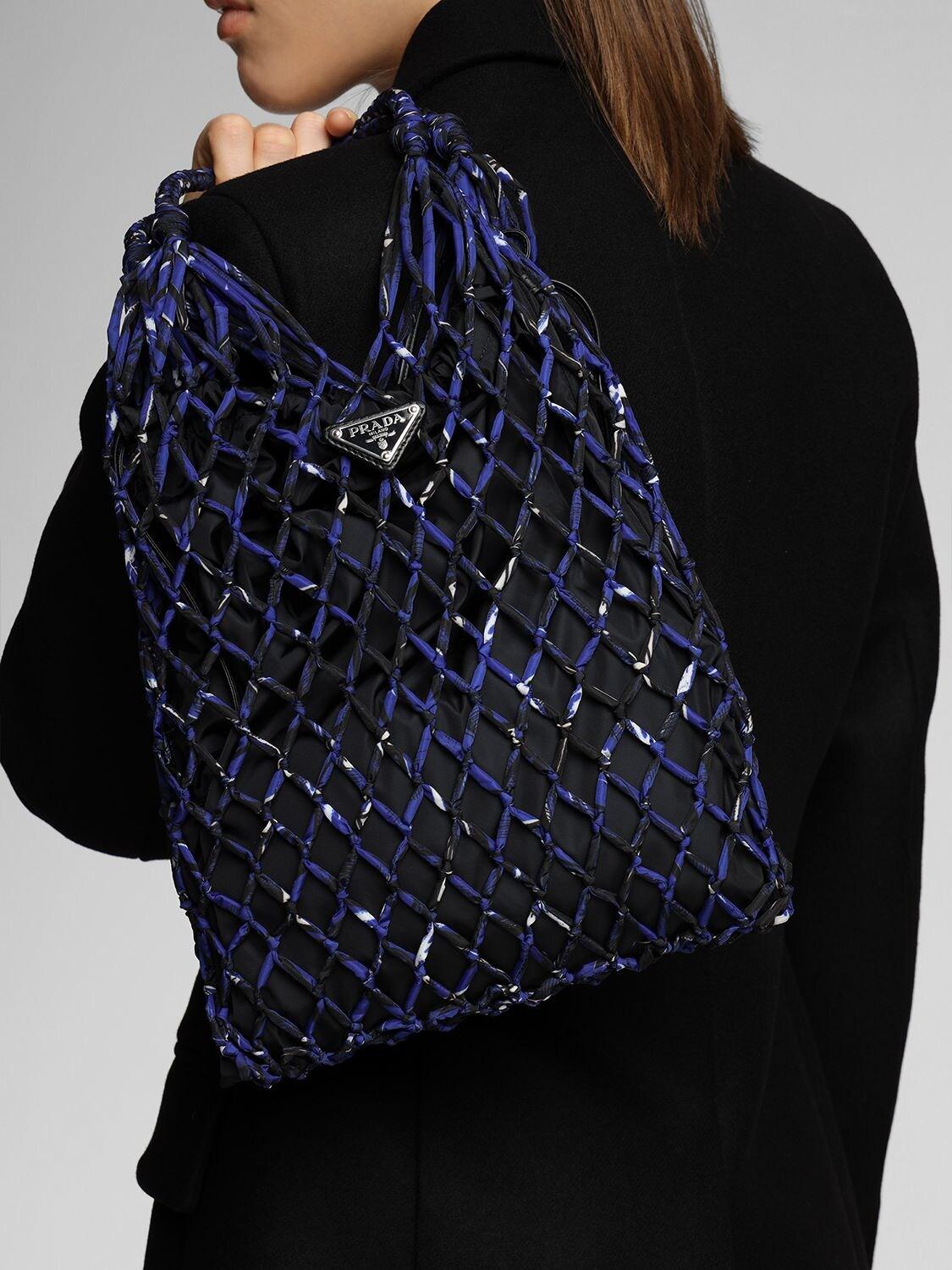Prada Synthetic Printed Nylon Mesh Tote Bag in Blue | Lyst Australia