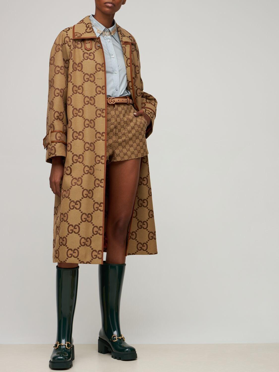 Gucci Canvas Jumbo Logo All Over Trench Coat in Natural | Lyst UK