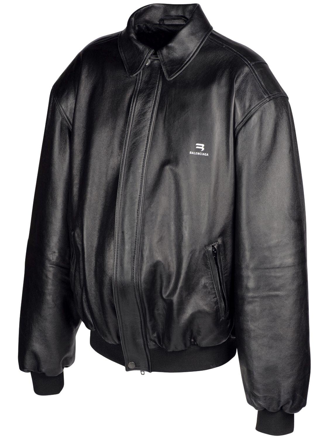 Balenciaga Taxi Leather Bomber Jacket in Black | Lyst