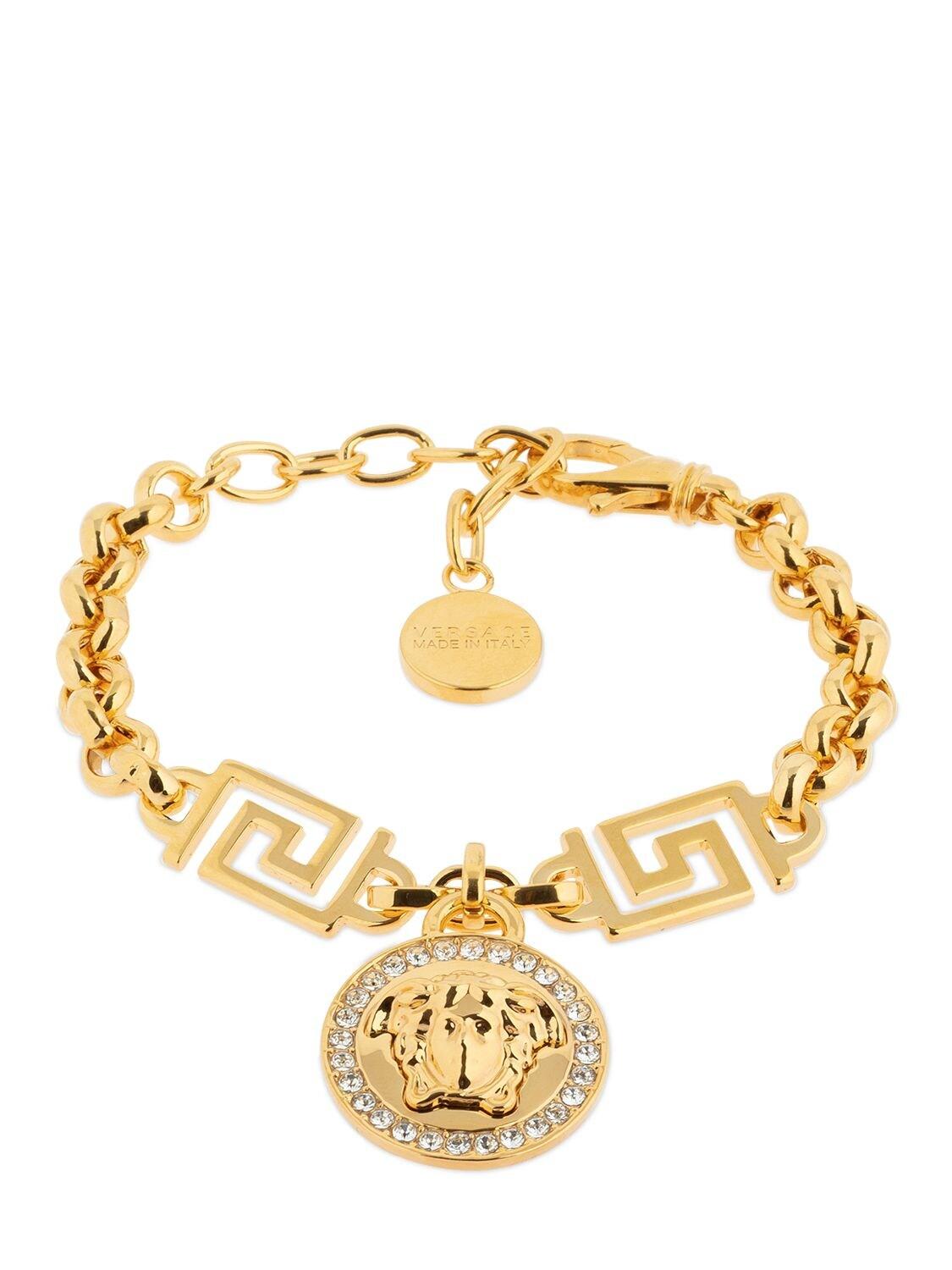 Versace Icon Medusa Crystal Charm Bracelet in Gold/Crystal (Metallic