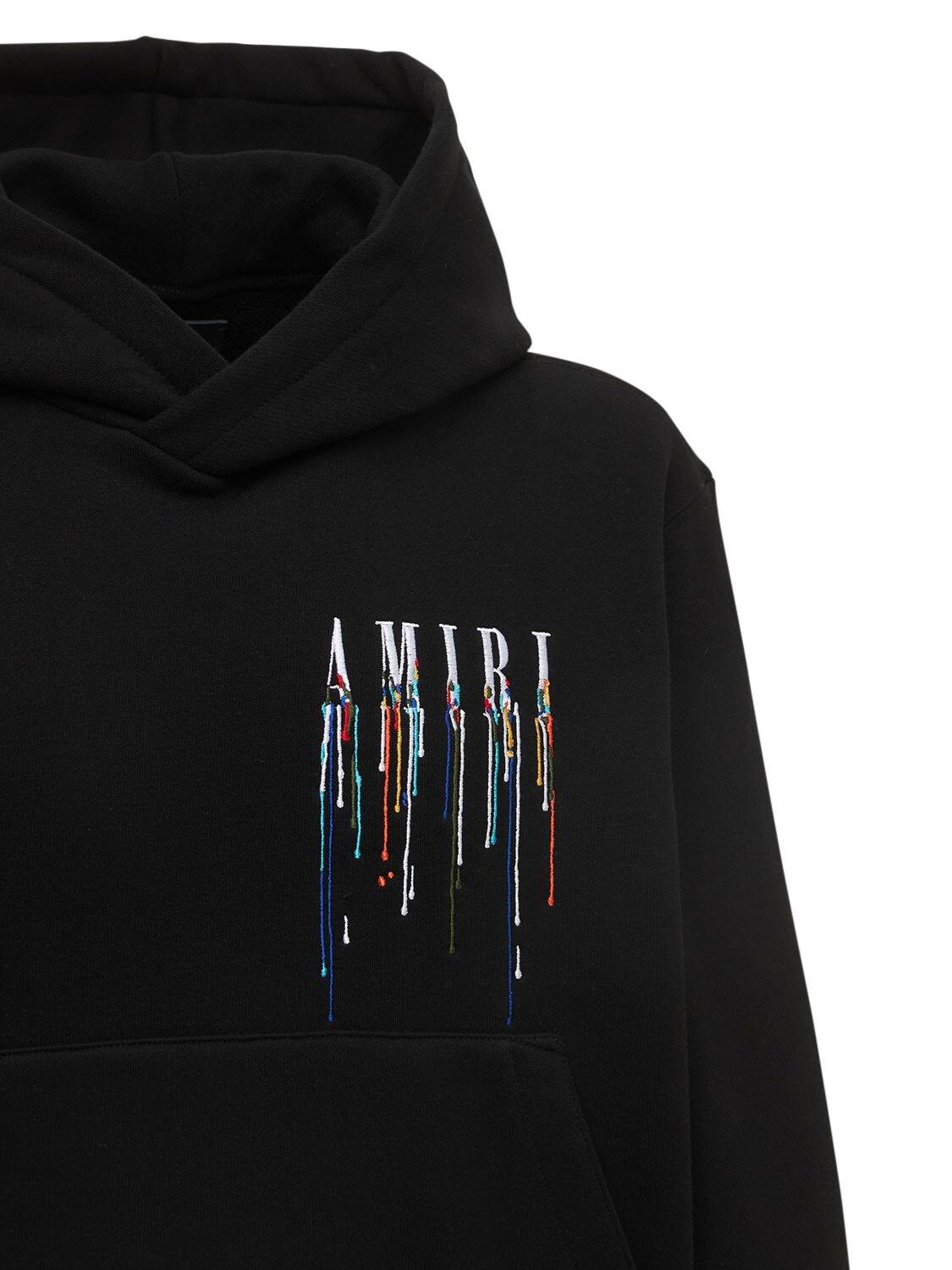 Amiri Paint Drip Logo Embroidered Hoodie in Black for Men