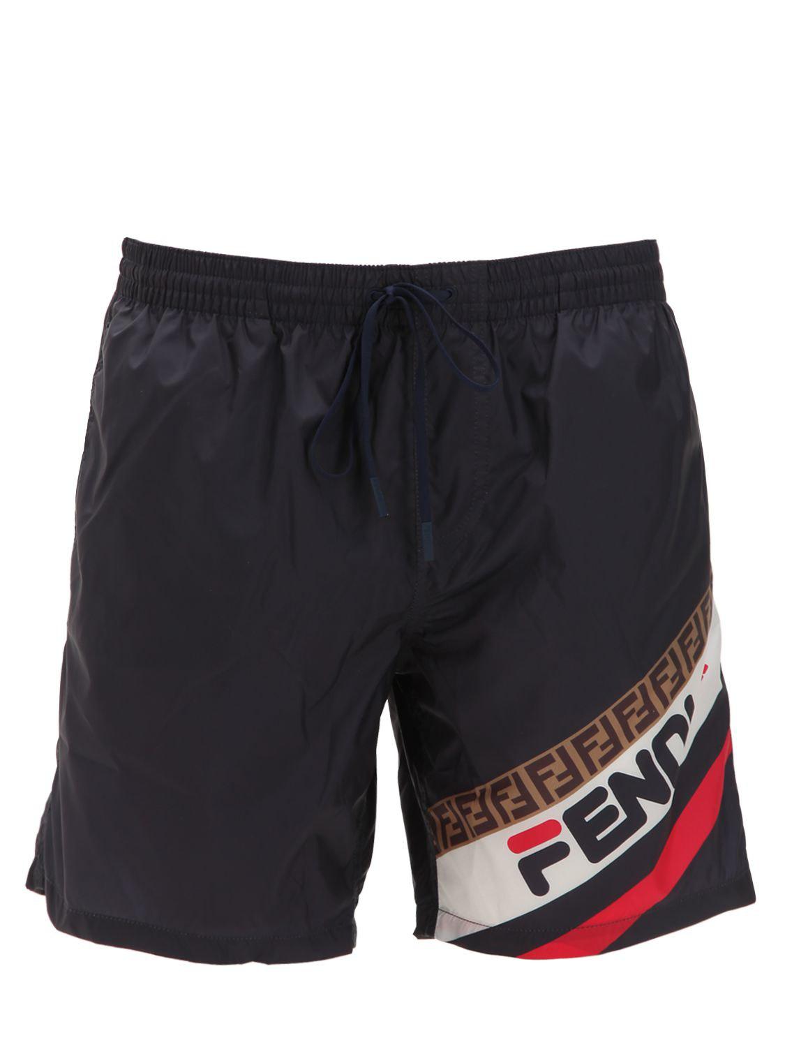 Fendi Fila Logo Swim Shorts in Blue for Men | Lyst