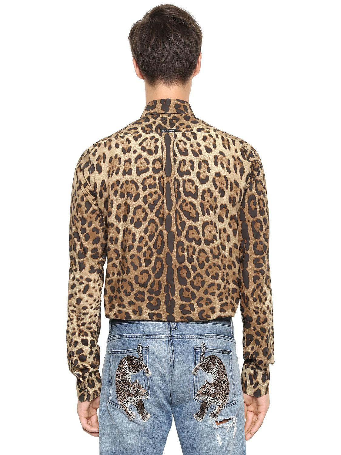 Dolce & Gabbana Cotton Leopard Print Shirt in Brown for Men - Lyst