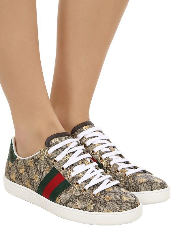 Gucci Gg Canvas New Ace Sneakes in Beige/Green (Natural) - Save 45 