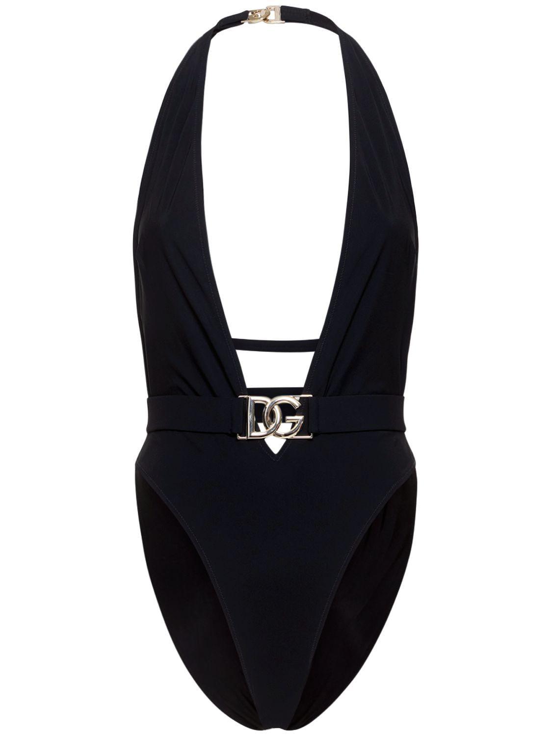 Dolce & Gabbana Logo One-piece Swimsuit in Black | Lyst