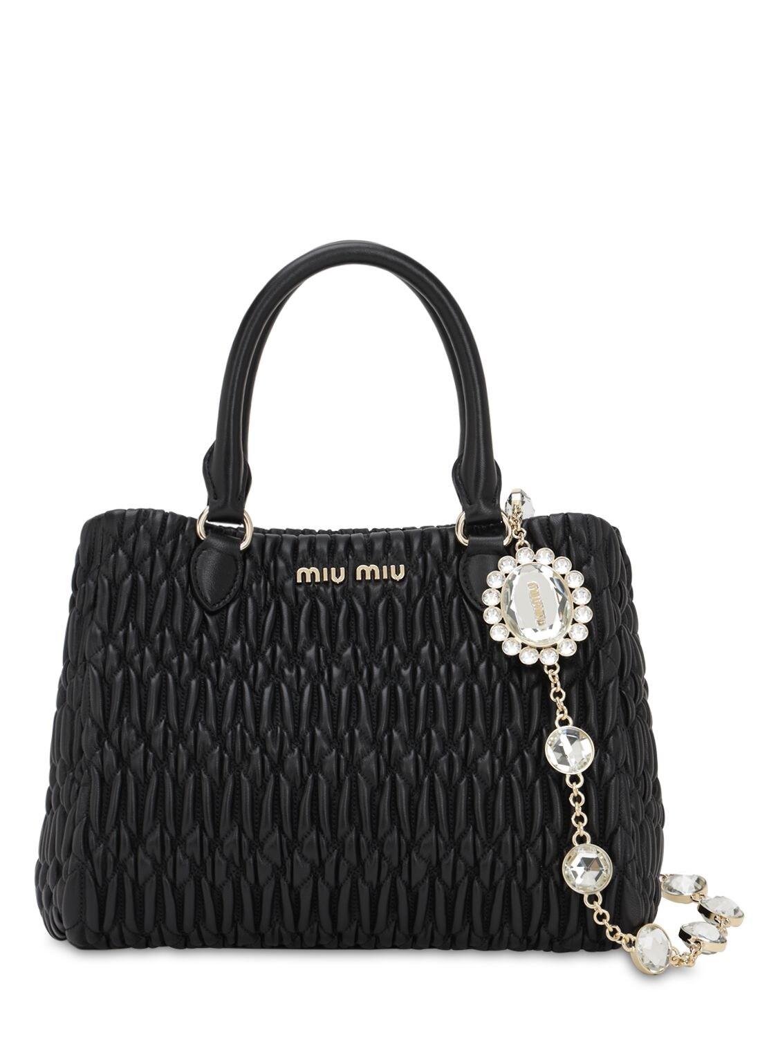 Miu Miu Satin Matelassé Leather Top Handle Bag in Black - Lyst