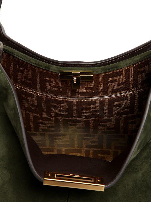 Fendi Peekaboo Lite Suede Bag W Logo in Green Lyst