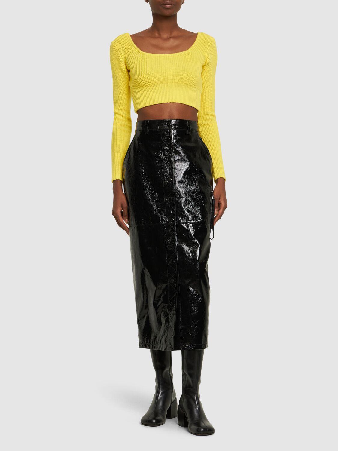 Ferrari Patent Leather Pencil Midi Skirt in Black Lyst UK