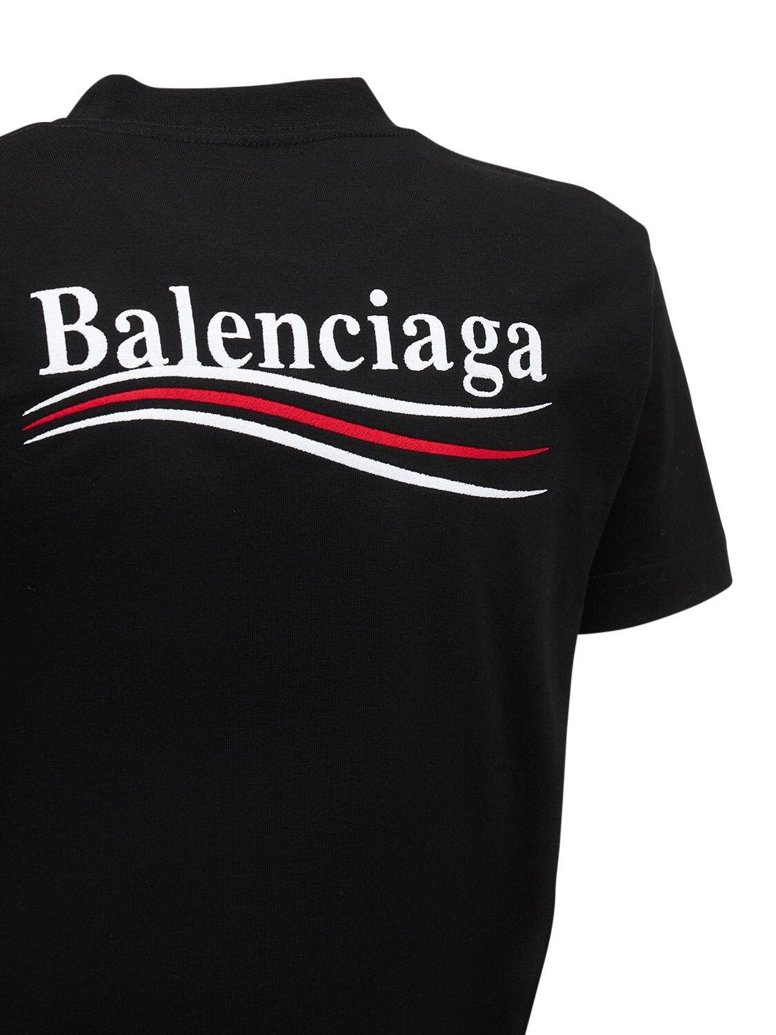 Balenciaga Slim Fit Embroidered Logo Cotton T-shirt in Black | Lyst