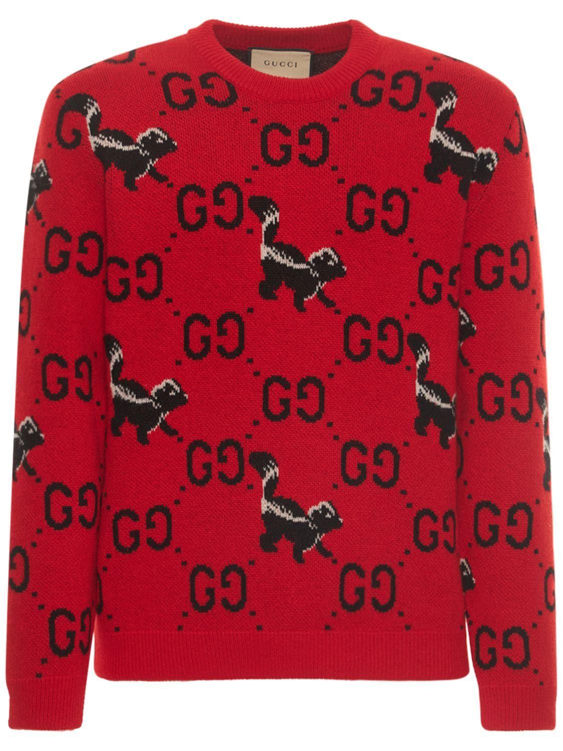 Gucci Gg & Skunk Wool Knit Sweater in Red for Men | Lyst