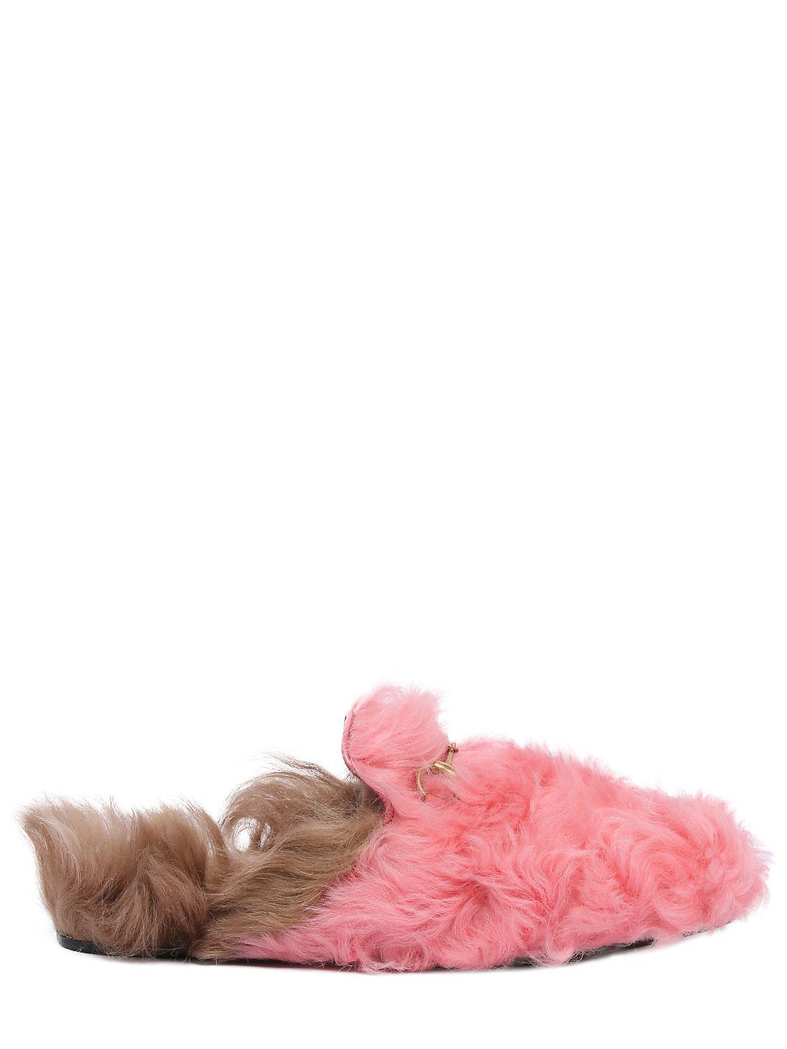 gucci women's princetown leather & lamb fur mules