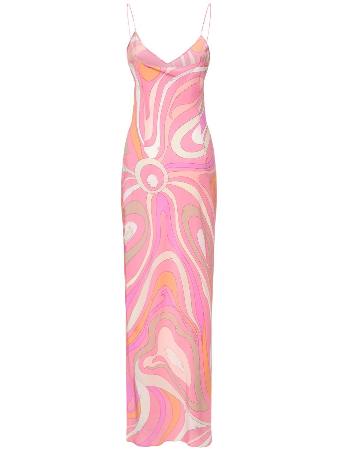 ワンピース Emilio Pucci Dresses Pink Emilio Pucci Marmo Printed Silk Twill Long Dress in Pink | Lyst