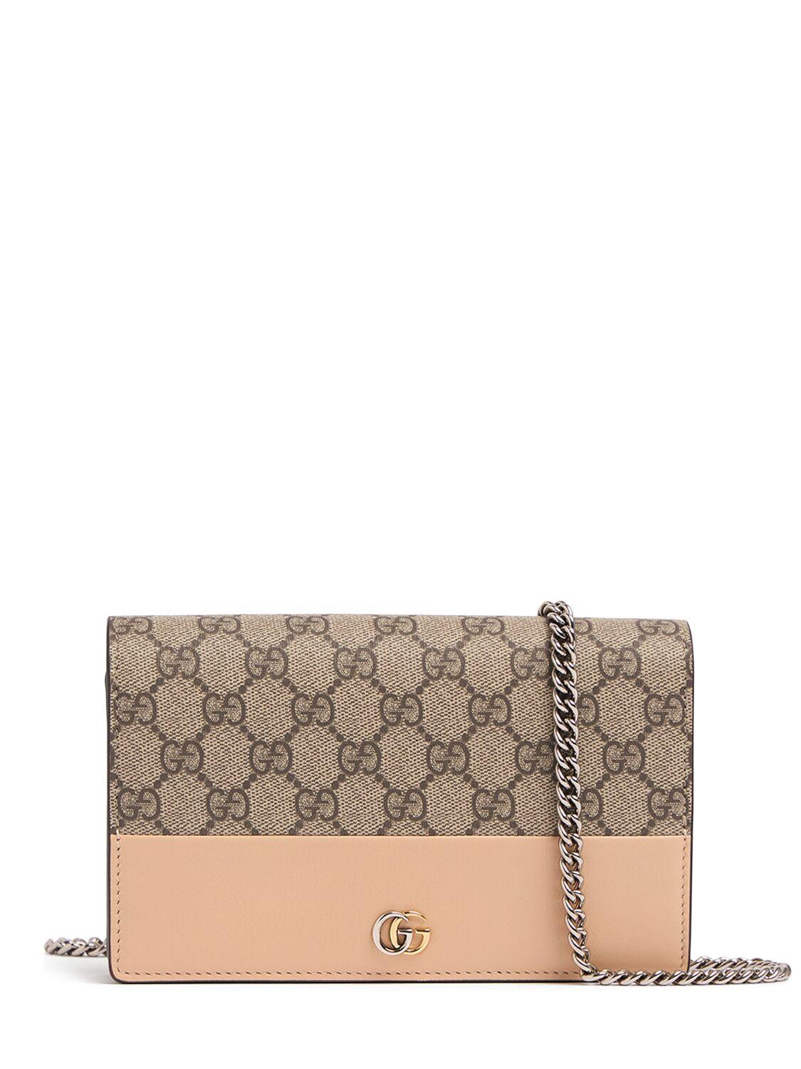 Gucci Petite Marmont Leather Wallet On Chain in Gray | Lyst