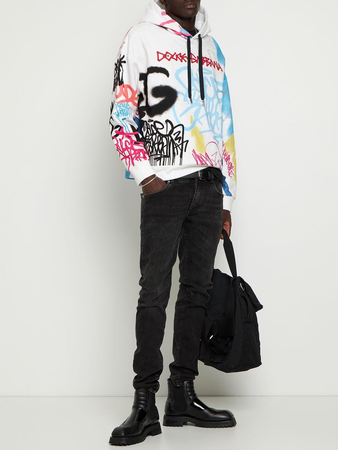 DOLCE & GABBANA Cotton Hoodie In Graffiti Print