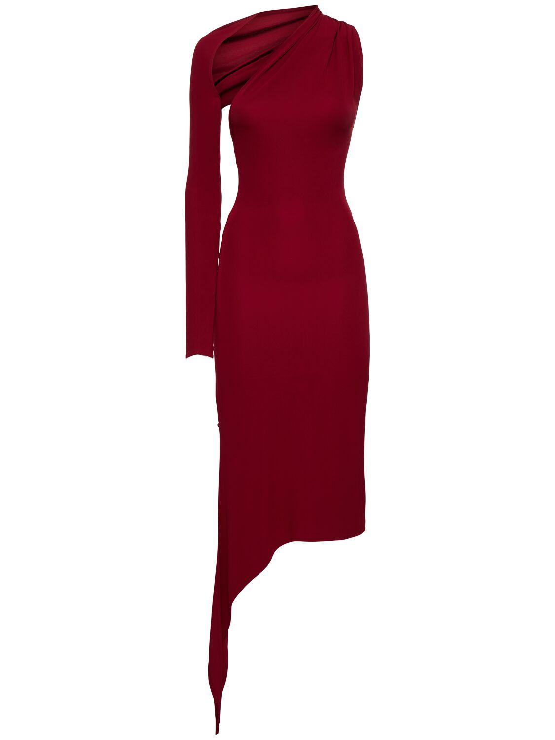 Courreges One Shoulder Crepe Jersey Long Dress in Red | Lyst UK