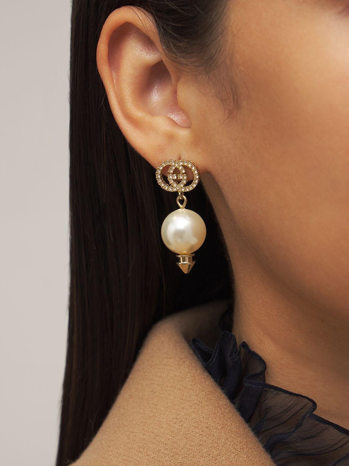 Gg Imitation Pearl Pendant Earrings