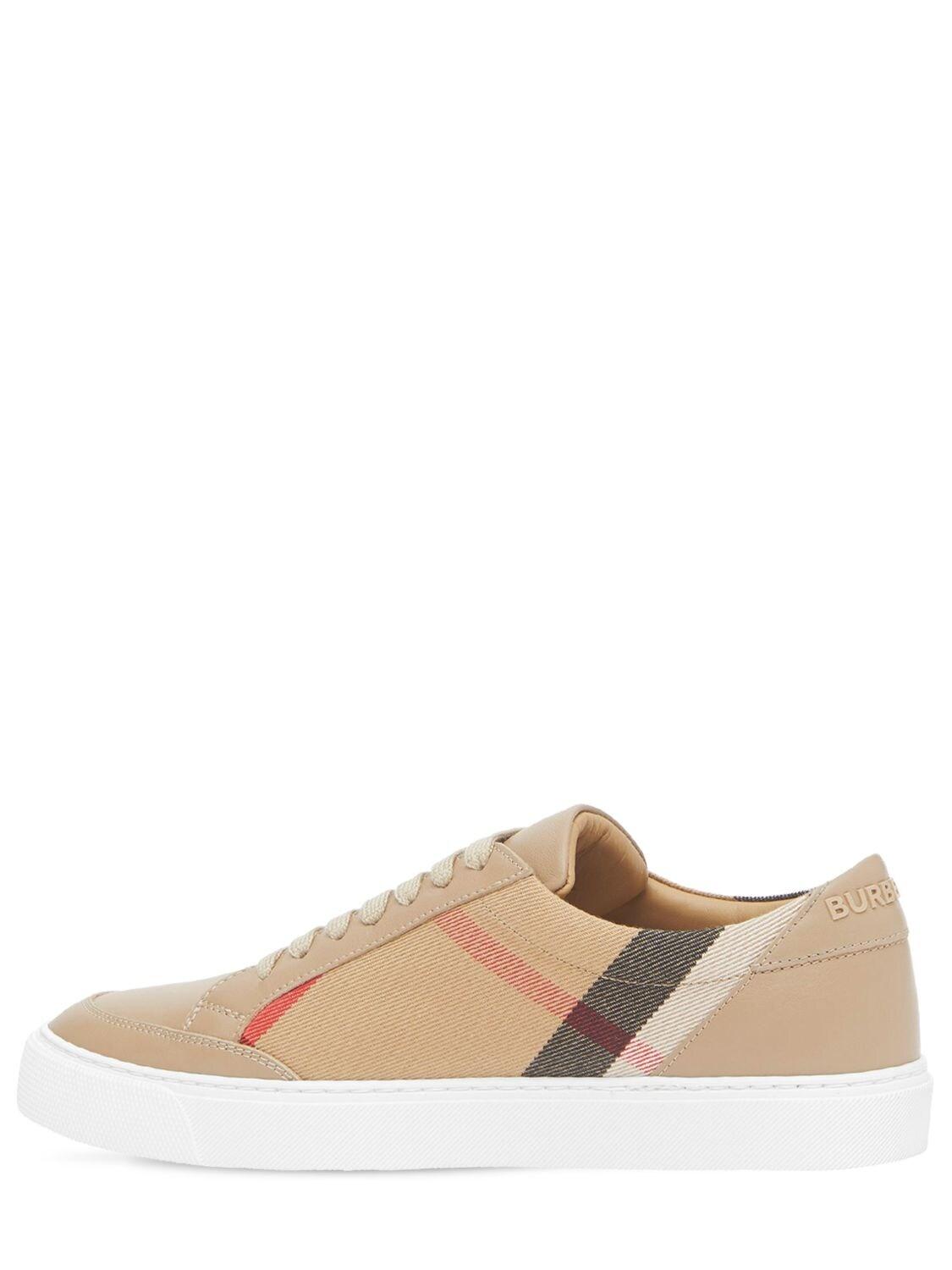 Burberry 20mm Salmond Leather & Check Sneakers in Natural - Lyst