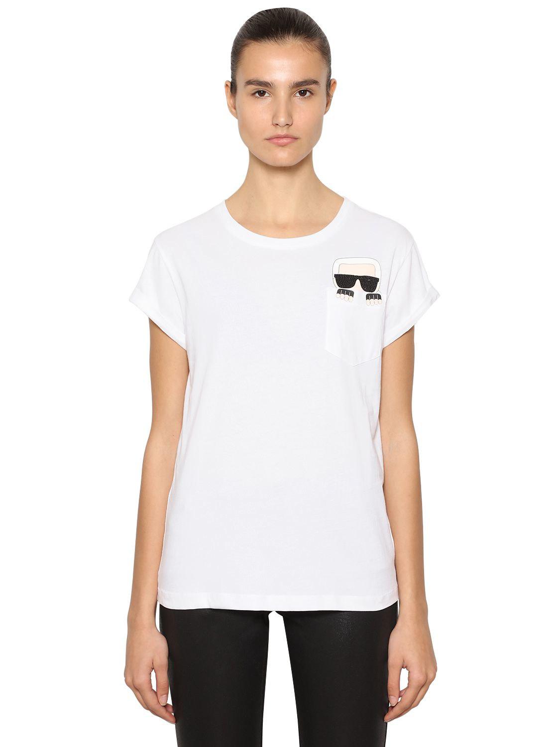 Karl Lagerfeld White Cotton T-shirt - Lyst