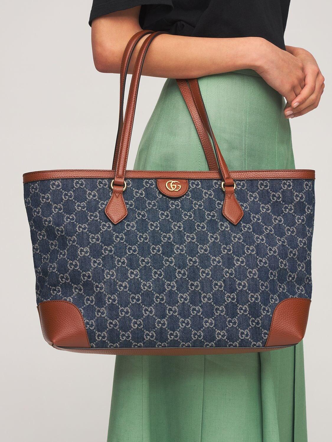 Gucci Blue/Brown GG Denim And Leather Medium Ophidia Shopping Tote Gucci